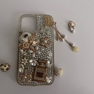 Apple IPhone 13 ProMax Silver and Gold Embellished Phone Case